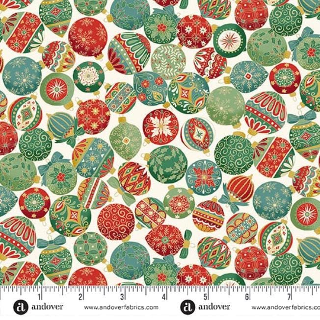 Adorn 2.5" Jelly Roll, Andover 25-ADOR-40, 2.5" Precut Gold Metallic Traditional Christmas Xmas Jelly Roll Fabric Strips, Makower UK