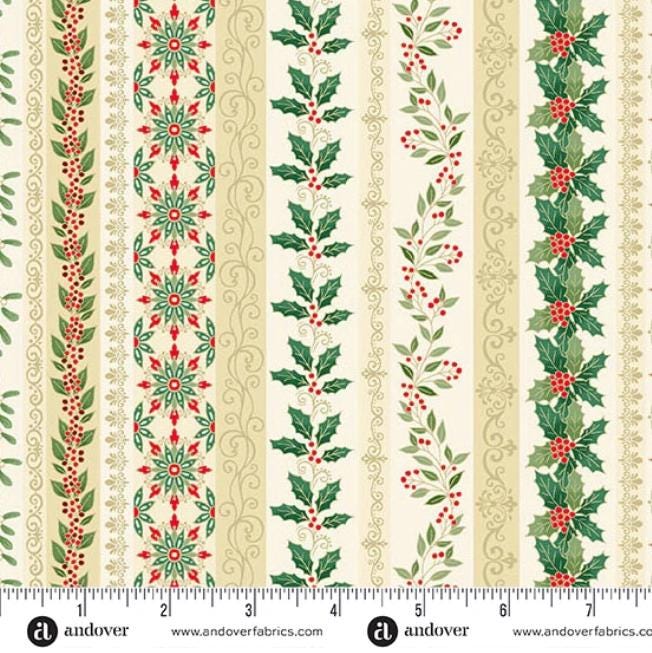 Adorn 2.5" Jelly Roll, Andover 25-ADOR-40, 2.5" Precut Gold Metallic Traditional Christmas Xmas Jelly Roll Fabric Strips, Makower UK