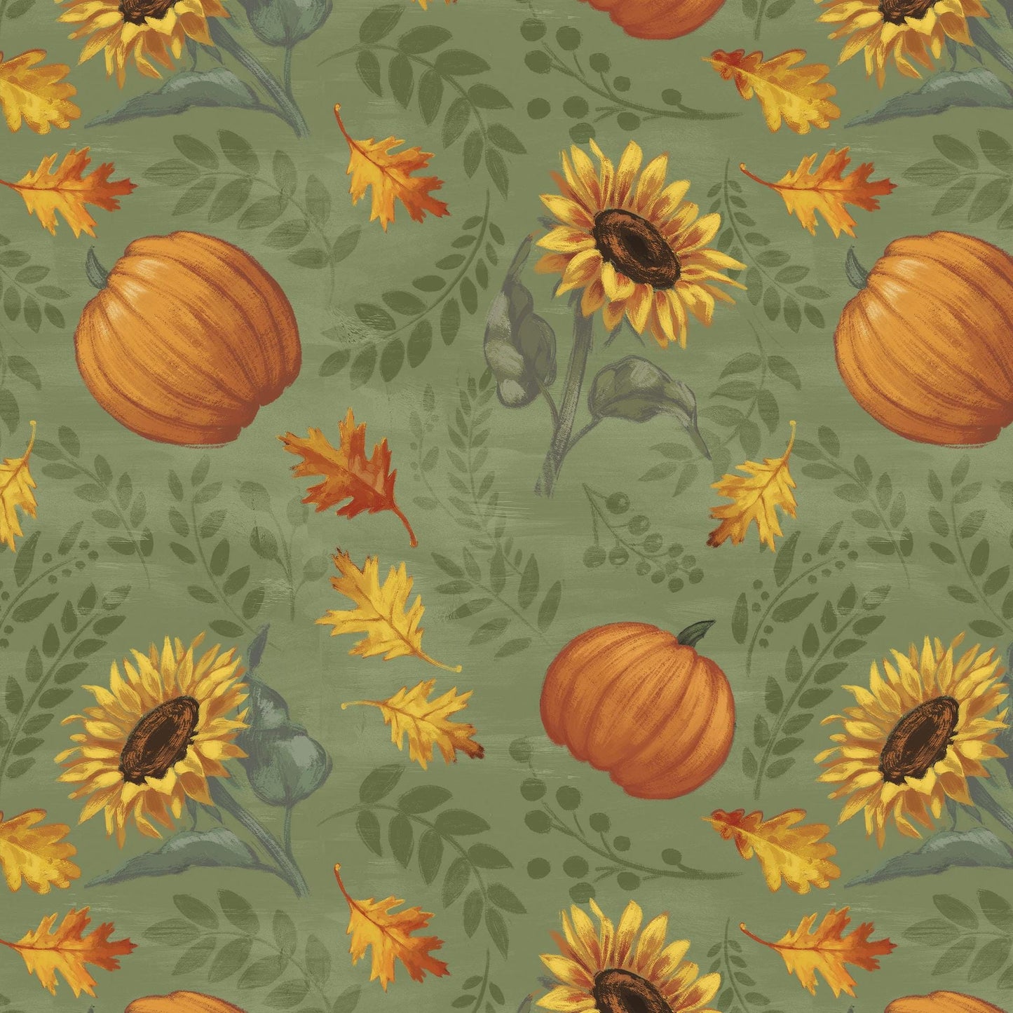 Harvest Delight 5" Squares, White Owl Fabrics HARVESTDELIGHT-05, 5" Precut Autumn Fall Pumpkins Leaves Quilt Fabric Squares