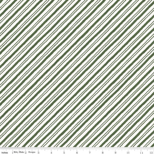 Holiday Spirit - Green White Striped Christmas Fabric, Riley Blake C17465-Green, Bias Stripe Christmas Xmas Fabric, Lisa Audit, By the Yard