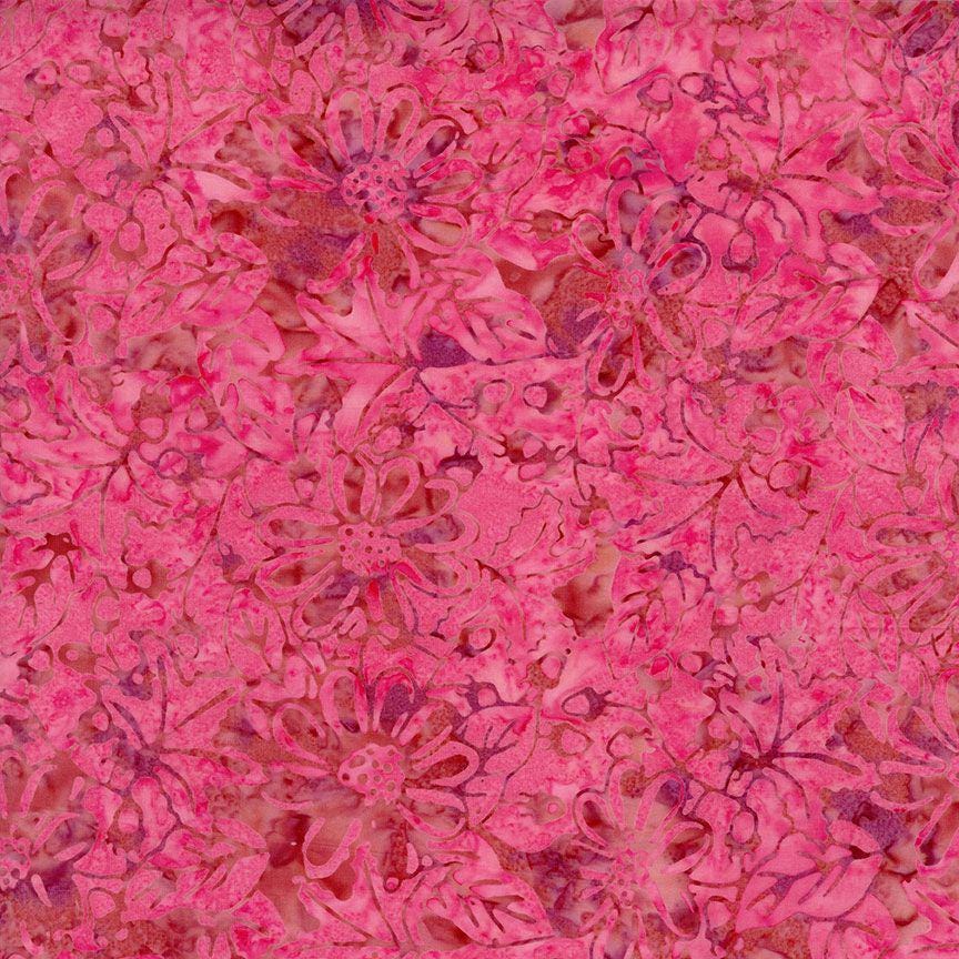 Tonga Geranium Batik 5" Squares, Timeless Treasures Treat-Mini42 Geranium, 5" Precut Pink Red Green Batik Charm Pack Squares