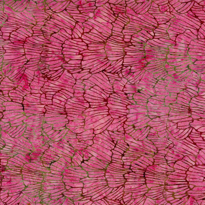Tonga Geranium Batik 5" Squares, Timeless Treasures Treat-Mini42 Geranium, 5" Precut Pink Red Green Batik Charm Pack Squares