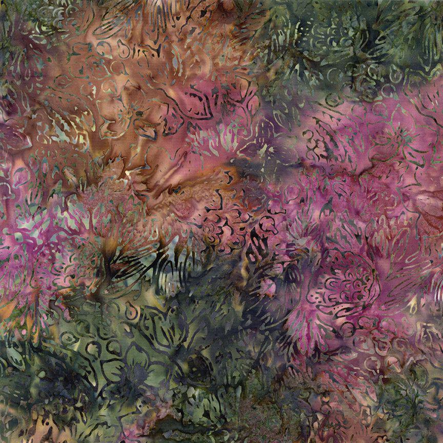 Tonga Geranium Batik 5" Squares, Timeless Treasures Treat-Mini42 Geranium, 5" Precut Pink Red Green Batik Charm Pack Squares