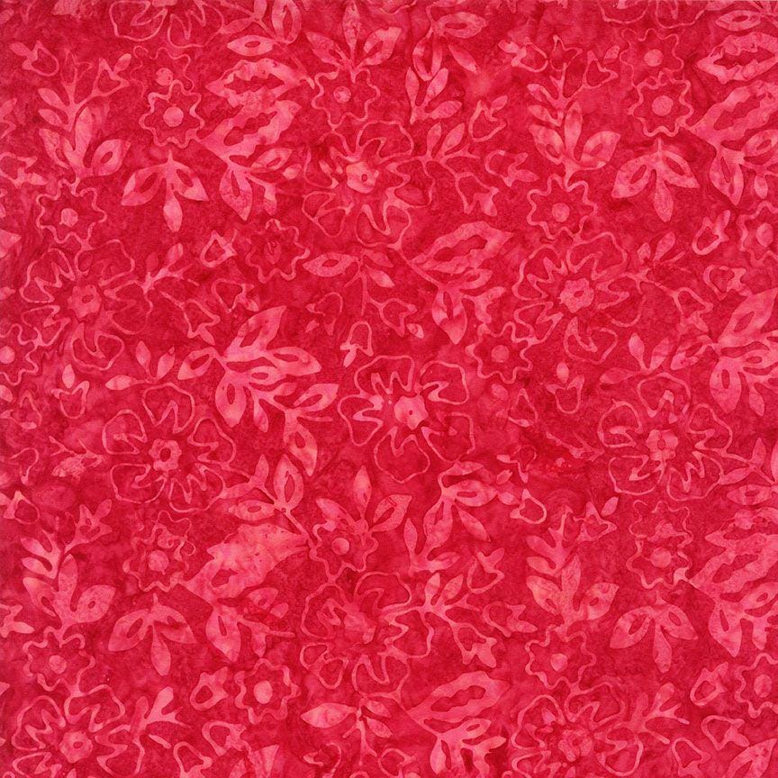 Tonga Geranium Batik 5" Squares, Timeless Treasures Treat-Mini42 Geranium, 5" Precut Pink Red Green Batik Charm Pack Squares