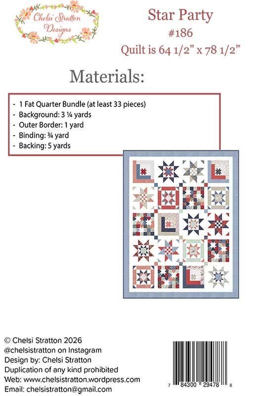 Star Party Sampler Quilt Pattern, Chelsi Stratton Designs CSD186, 33 Fat Quarter Friendly Stars Throw Quilt Pattern