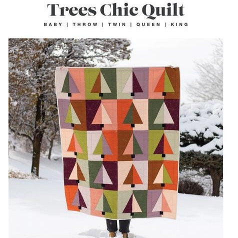 Trees Chic Quilt Pattern, Taren Studios PQP-TREESCHIC, Yardage Friendly Modern Trees Baby Throw Twin Queen King Bed Quilt Pattern