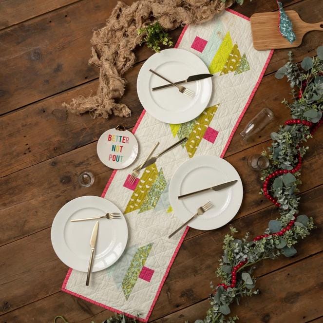 Oh Christmas Tree Table Runner Quilt Pattern, Studio M Squared SMSO001, Yardage Friendly Christmas Xmas Table Quilt Pattern