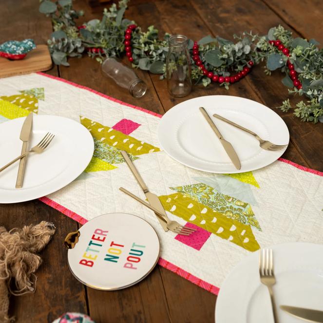 Oh Christmas Tree Table Runner Quilt Pattern, Studio M Squared SMSO001, Yardage Friendly Christmas Xmas Table Quilt Pattern