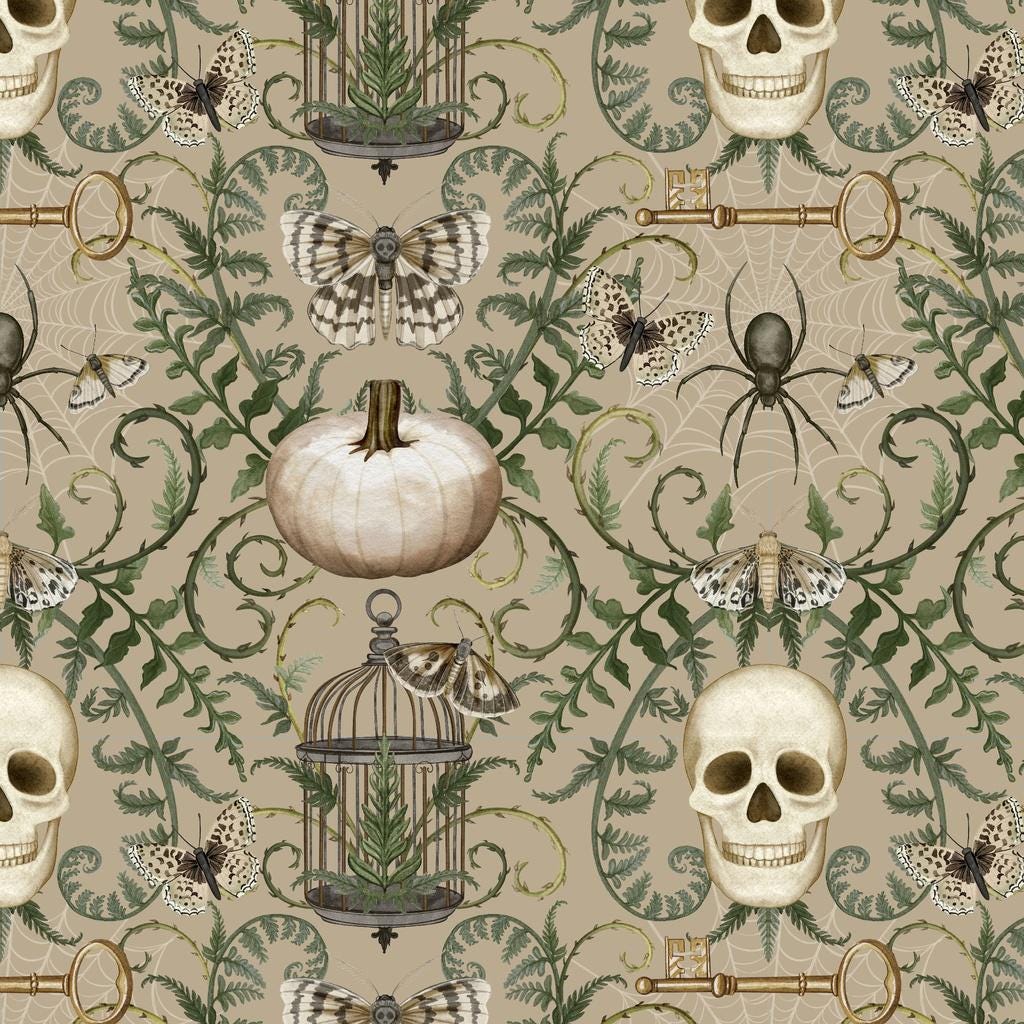 Dark Academia 2.5" Strip Pack, White Owl Fabrics, 2.5" Precut Halloween Skulls Pumpkins Crows Ravens Fabric Strips, Nicole Tamarin