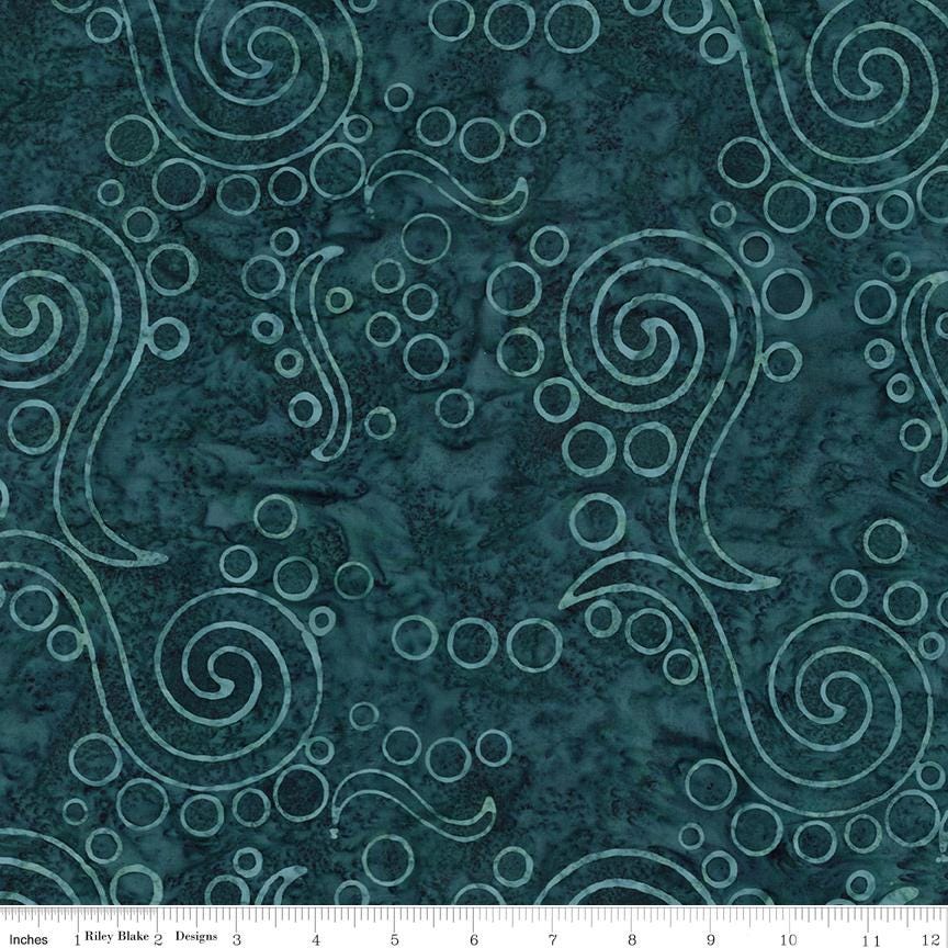 Expressions Batiks Sunken Treasure 5" Stacker, Riley Blake 5-23717-42, 5" Precut Teal Brown Yellow Coastal Batik Fabric Squares