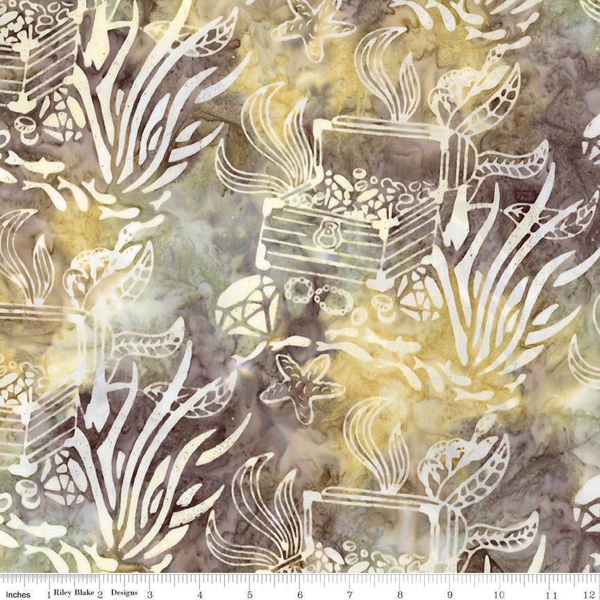 Expressions Batiks Sunken Treasure 5" Stacker, Riley Blake 5-23717-42, 5" Precut Teal Brown Yellow Coastal Batik Fabric Squares