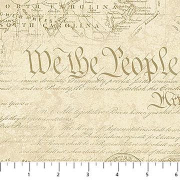 Stonehenge America 250th - 13 Colonies Map Preamble Fabric, Northcott 28374-12, USA Patriotic Beige Brown Cotton Blender Fabric