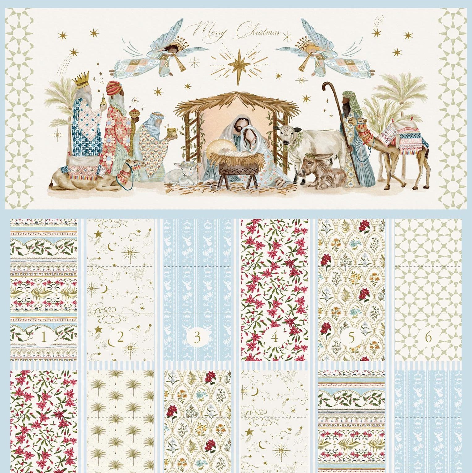 Silent Night - Nativity Advent Calendar 24" Fabric Panel, Moda 40058 11 Lamb, Christmas Xmas Cotton Fabric