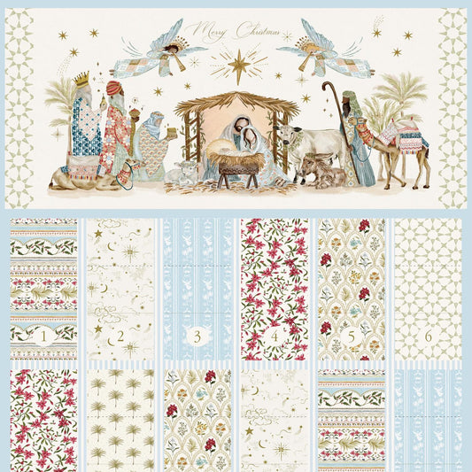 Silent Night - Nativity Advent Calendar 24" Fabric Panel, Moda 40058 11 Lamb, Christmas Xmas Cotton Fabric