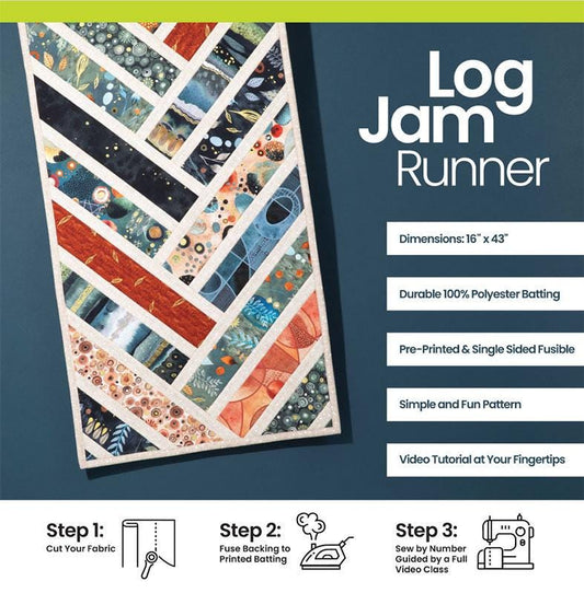 Log Jam Runner Quilt as You Go QAYG Table Runner Fusible Batting Kit, GE Designs GE613, Yardage Friendly Easy Braided Table Quilt Pattern