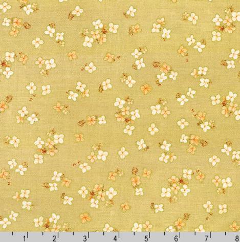 Hello Fall - Small Flowers on Gold Fabric, Robert Kaufman AWHDM-23921-161 Straw, Autumn Fall Harvest Floral Fabric with Gold Metallic