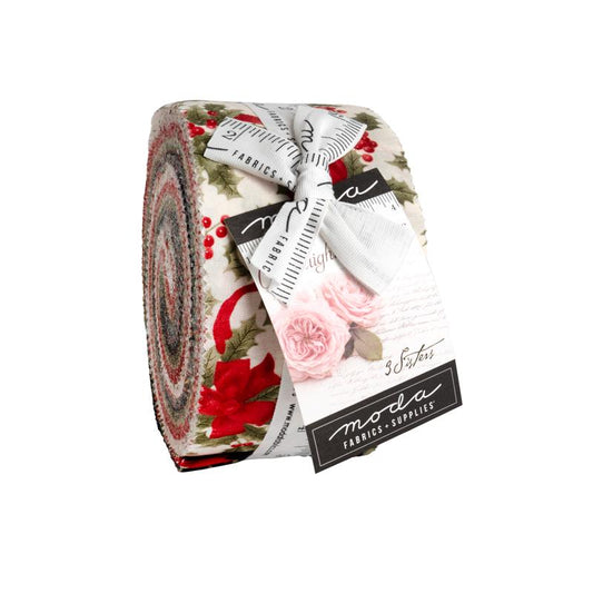 Candlelight Christmas 2.5" Jelly Roll, Moda 44420JR, Precut 2.5" Paisley Floral Red Green Black Cream Christmas Fabric Strips, 3 Sisters