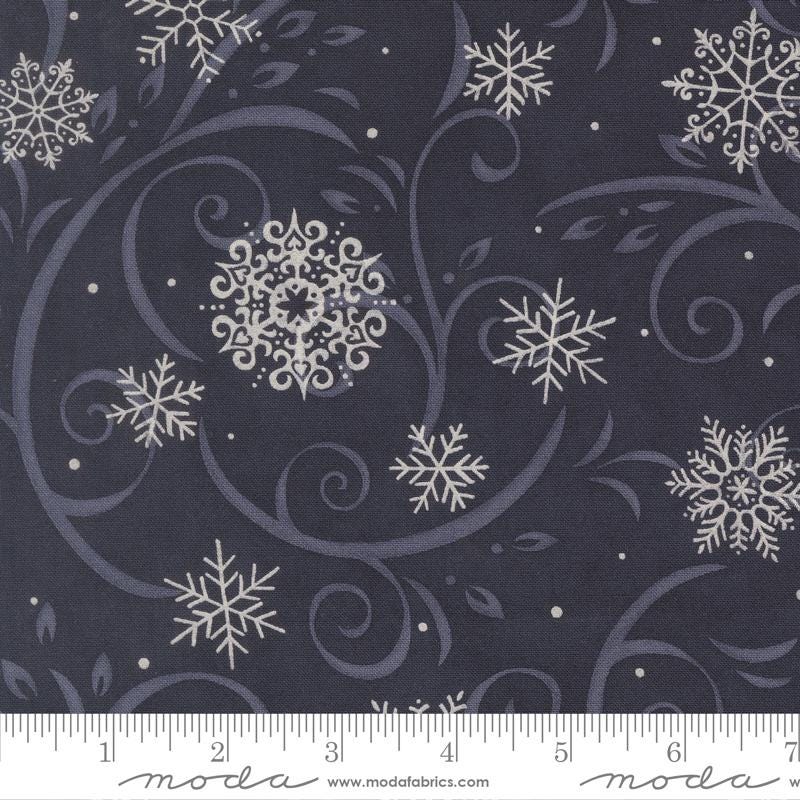 When Snow Falls - Snowflakes on Navy Blue Fabric, Moda 56172 13 Night Sky, Dk Blue White Swirling Snow Xmas Fabric, Deb Strain, By the Yard
