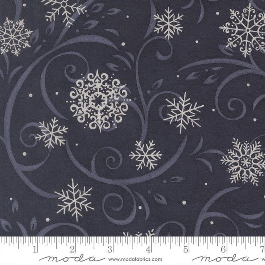 When Snow Falls - Snowflakes on Navy Blue Fabric, Moda 56172 13 Night Sky, Dk Blue White Swirling Snow Xmas Fabric, Deb Strain, By the Yard