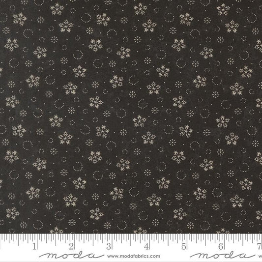 Candlelight Christmas - Snowflakes on Black Fabric, Moda 44426-16 Ebony, Black Xmas Cotton Quilt Blender Fabric, 3 Sisters, By the Yard