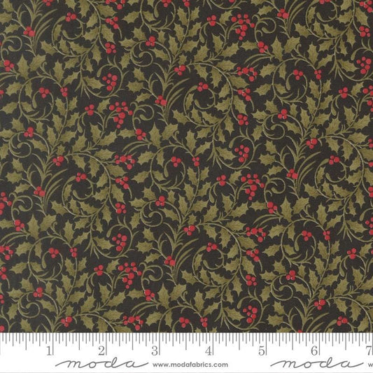 Candlelight Christmas - Holly Berries on Black Fabric, Moda 44425-16 Ebony, Black Christmas Xmas Cotton Quilt Fabric, 3 Sisters, By the Yard