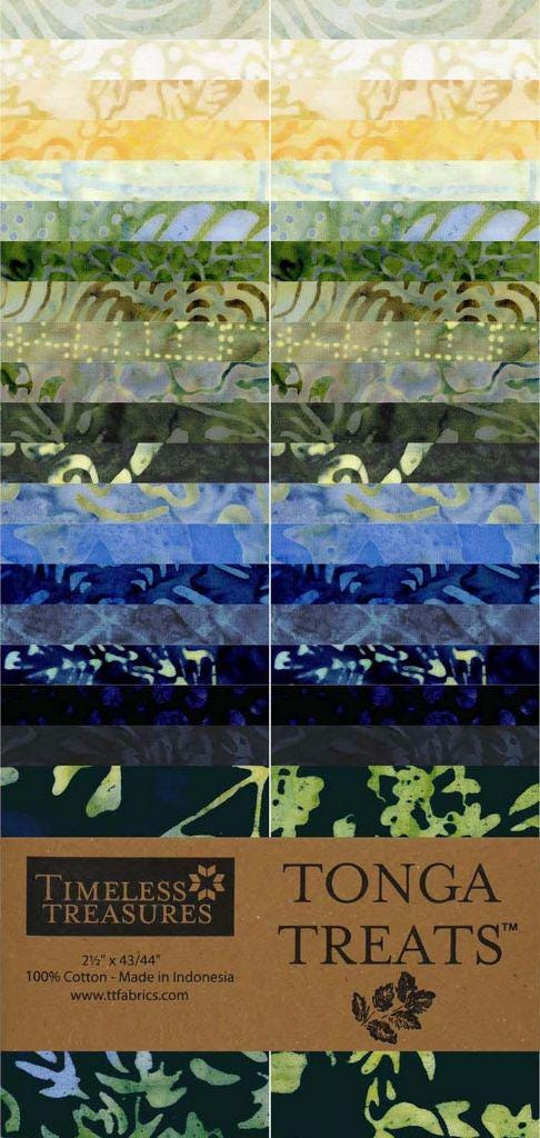 Tonga Radiant Meadow Batik 2.5" Strips, Timeless Treasures Treat-Strip40 Radiant, Blue Green Yellow 2.5" Batik Fabric Strips