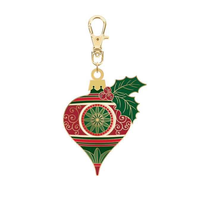 Quilty Charms - Christmas Finial Ornament Zipper Pull Keychain Charm, Riley Blake ST-48372, Sewing Quilting Notions, Enamel Xmas Charm