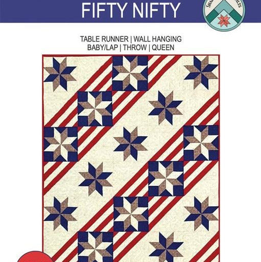 Fifty Nifty Quilt Pattern, Shadow Valley Quilts SHV005, Yardage Friendly Patriotic Star Runner Wall Baby Lap Throw Queen Bed Quilt Pattern