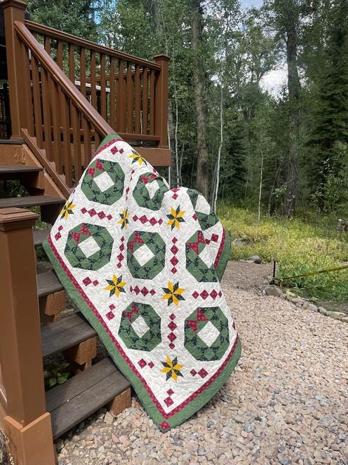 Holiday Welcome Quilt Pattern, Shadow Valley Quilts SHV008, Yardage Friendly Christmas Wreath Stars Wall Throw Queen Door Quilt Pattern