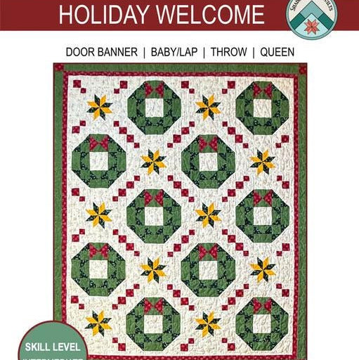 Holiday Welcome Quilt Pattern, Shadow Valley Quilts SHV008, Yardage Friendly Christmas Wreath Stars Wall Throw Queen Door Quilt Pattern