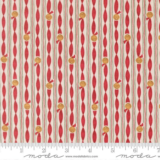 When Snow Falls - Jingle Bell Stripes on Off White Fabric, Moda 56176 11 Snowy White, Red White Striped Xmas Fabric, Deb Strain, By the Yard