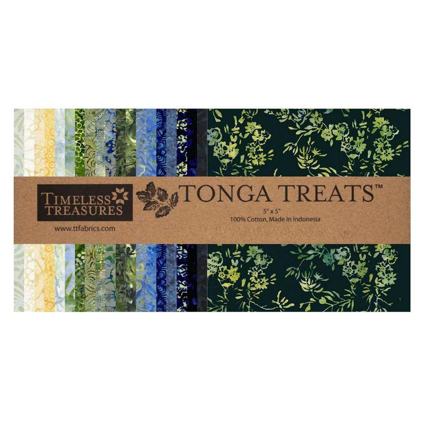 Tonga Radiant Meadow Batik 5" Squares, Timeless Treasures Treat-Mini42 Radiant, 5" Precut Blue Yellow Green Batik Charm Pack Squares