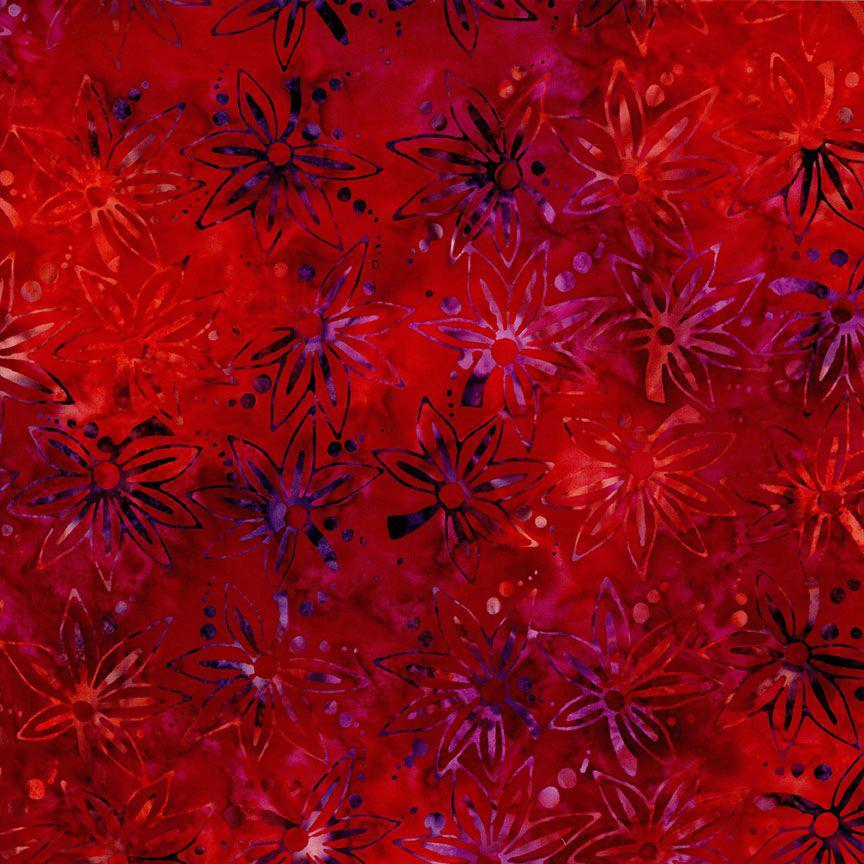 Tonga Geranium Batik 5" Squares, Timeless Treasures Treat-Mini42 Geranium, 5" Precut Pink Red Green Batik Charm Pack Squares