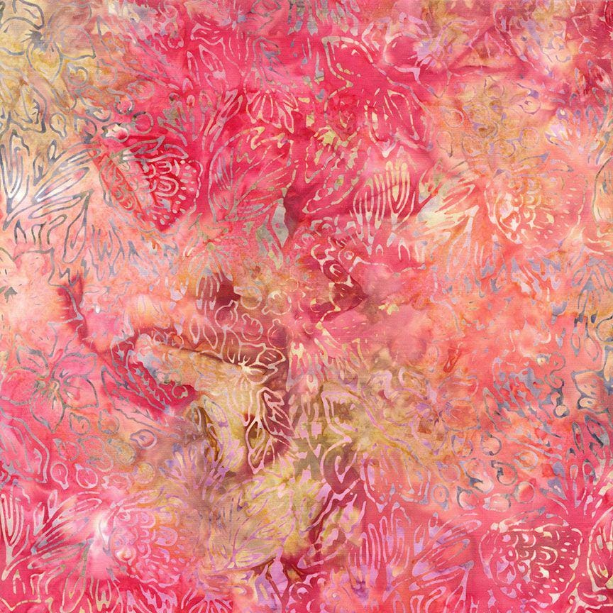 Tonga Geranium Batik 5" Squares, Timeless Treasures Treat-Mini42 Geranium, 5" Precut Pink Red Green Batik Charm Pack Squares