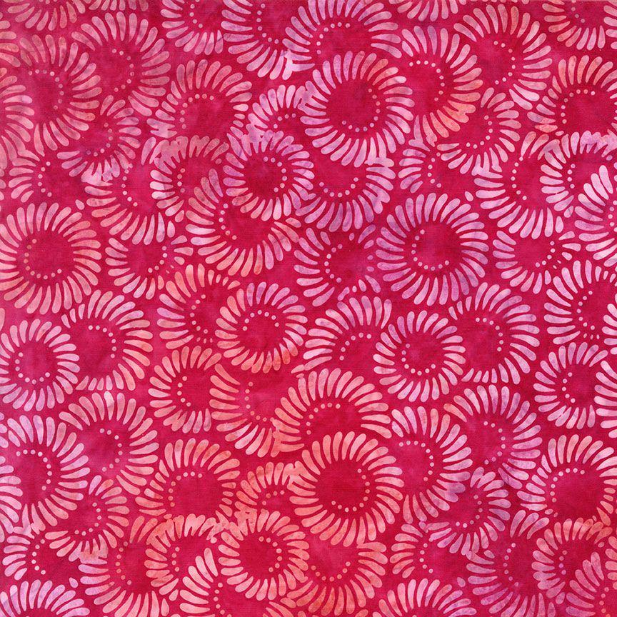 Tonga Geranium Batik 5" Squares, Timeless Treasures Treat-Mini42 Geranium, 5" Precut Pink Red Green Batik Charm Pack Squares