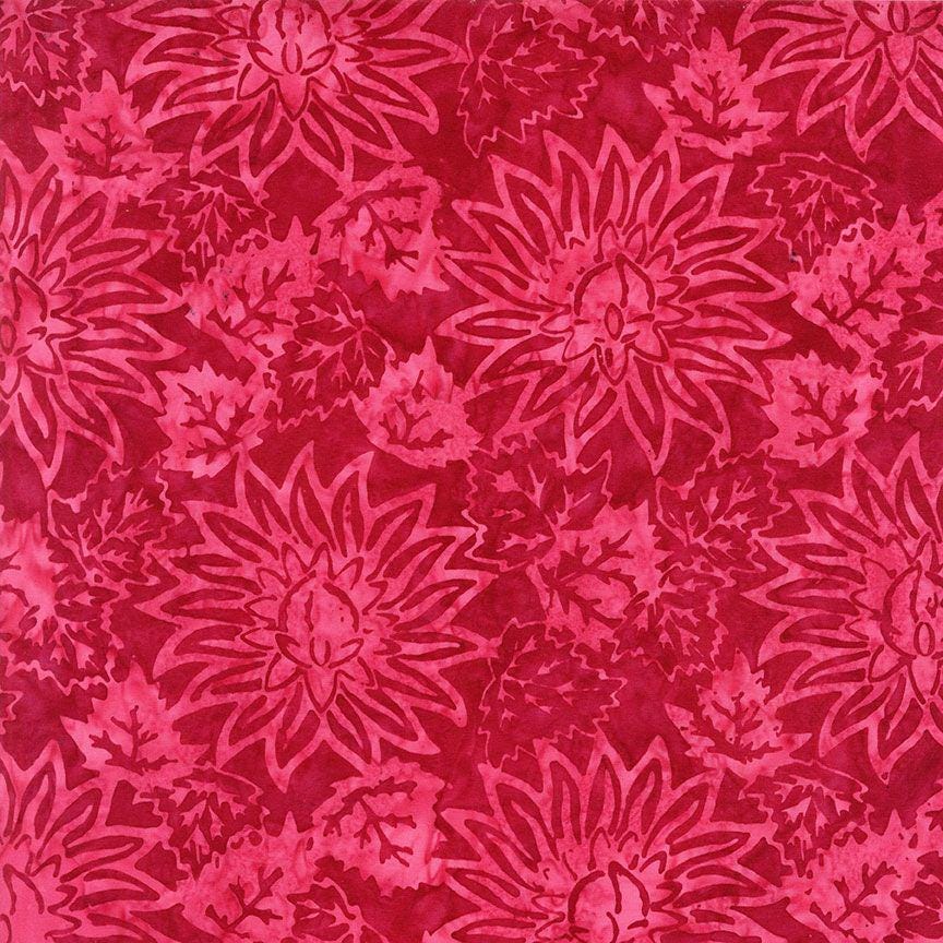 Tonga Geranium Batik 5" Squares, Timeless Treasures Treat-Mini42 Geranium, 5" Precut Pink Red Green Batik Charm Pack Squares