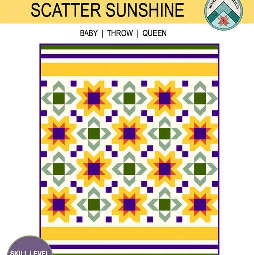 Scatter Sunshine Quilt Pattern, Shadow Valley Quilts SHV010, Yardage Friendly Sunflower Baby Throw Queen Bed Quilt Pattern, Lisa Lund