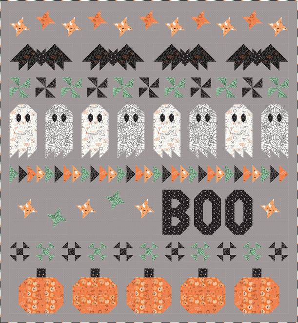 Spellbound Halloween Sampler Quilt Pattern, Jen Daly Quilts P200-SPELLBOUND, Yardage Friendly Halloween Bats Ghosts Pumpkins Quilt Pattern