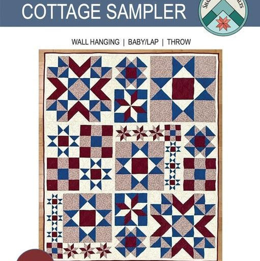 Cottage Sampler Quilt Pattern, Shadow Valley Quilts SHV012, Yardage Friendly Stars Sampler Wall Baby Throw Quilt Pattern, Lisa Lund