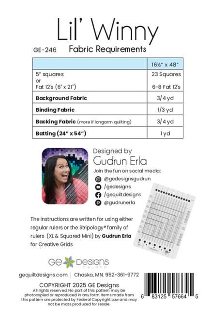 Lil' Winny Table Runner Quilt Pattern, GE Designs GE246, Charm Pack Fat 12s Friendly Table Runner Topper Quilt Pattern, Stripology Ruler