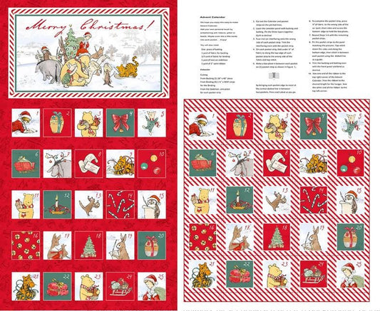 Christmas at Pooh Corner - Advent Calendar Fabric Panel, Studio E 9113PS-88, Pooh Tigger Eeyore Rabbit Xmas Fabric Panel