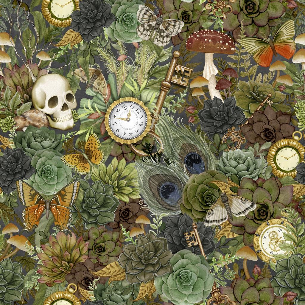 Dark Academia 2.5" Strip Pack, White Owl Fabrics, 2.5" Precut Halloween Skulls Pumpkins Crows Ravens Fabric Strips, Nicole Tamarin