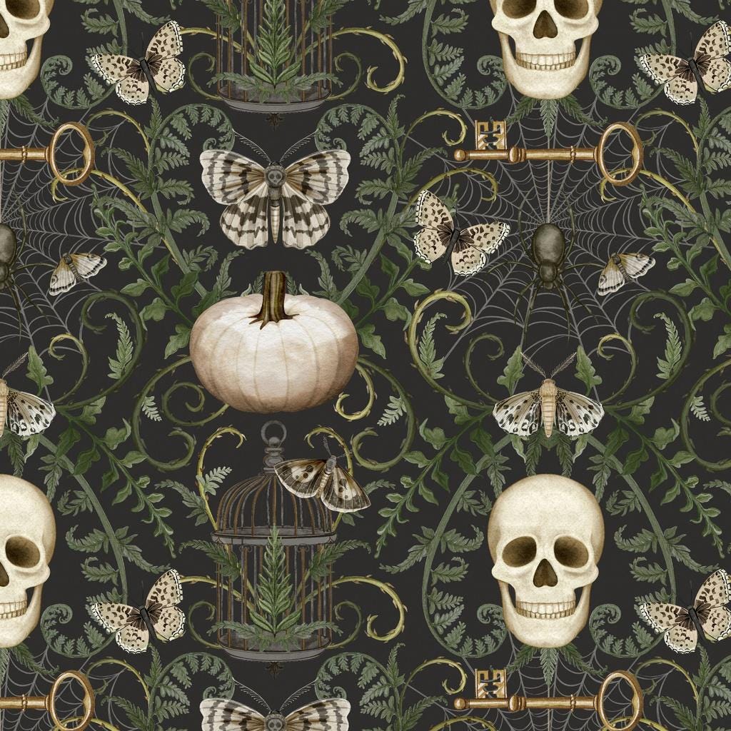 Dark Academia 2.5" Strip Pack, White Owl Fabrics, 2.5" Precut Halloween Skulls Pumpkins Crows Ravens Fabric Strips, Nicole Tamarin