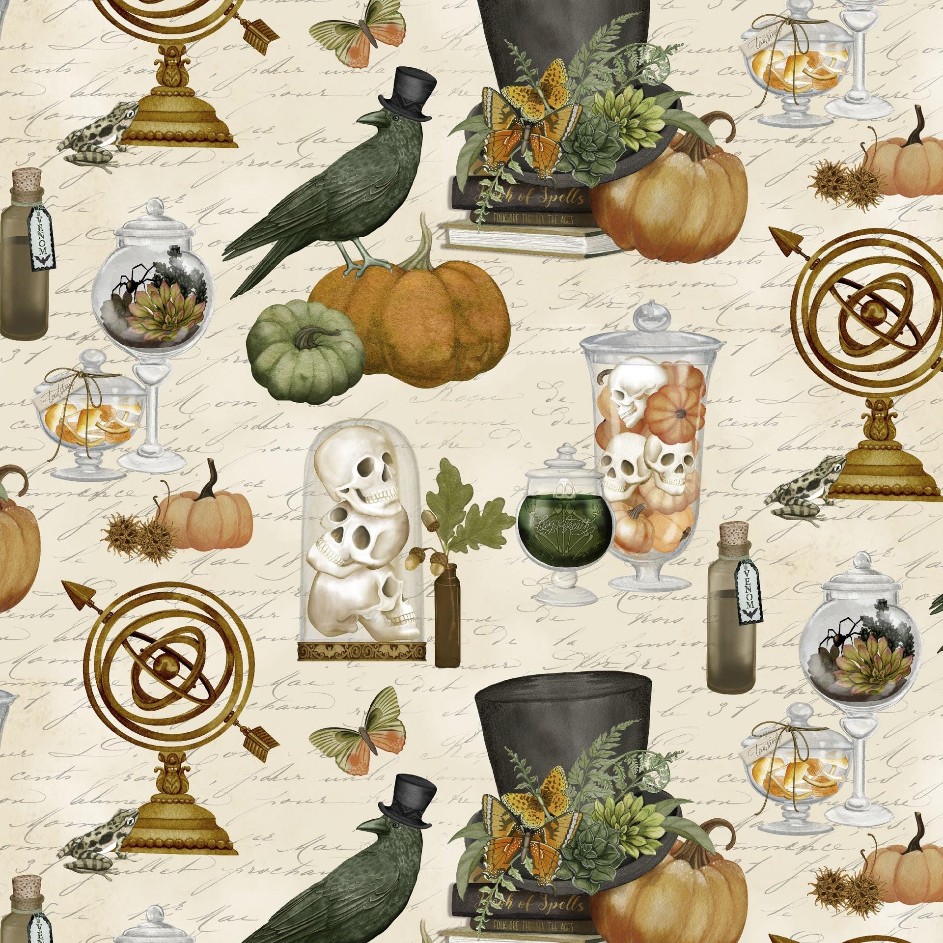 Dark Academia 2.5" Strip Pack, White Owl Fabrics, 2.5" Precut Halloween Skulls Pumpkins Crows Ravens Fabric Strips, Nicole Tamarin