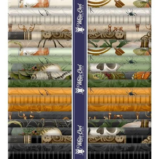 Dark Academia 20 Fat Quarters Halloween Fabric Bundle, White Owl Fabrics, Cotton Halloween Quilt Fabric, Nicole Tamarin