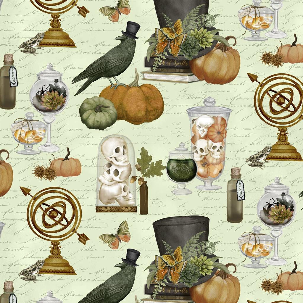 Dark Academia 20 Fat Quarters Halloween Fabric Bundle, White Owl Fabrics, Cotton Halloween Quilt Fabric, Nicole Tamarin
