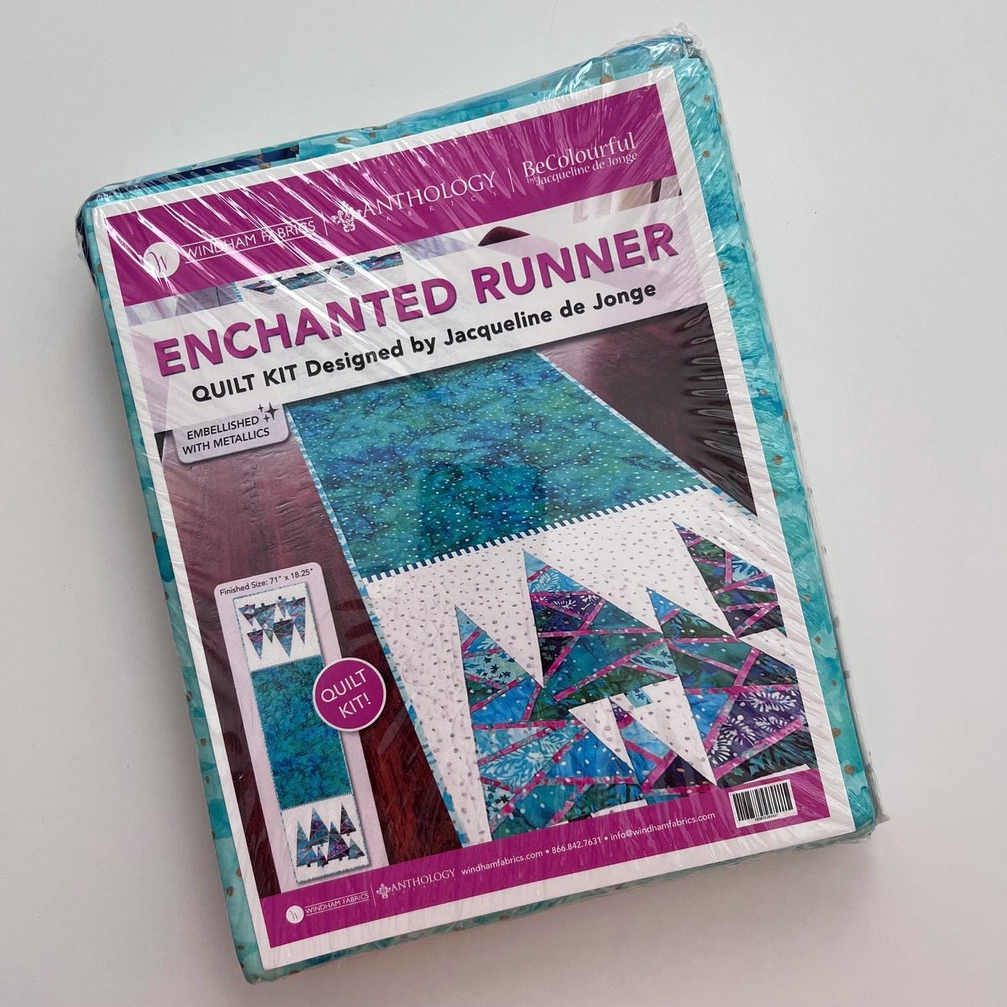 Enchanted Forest Table Runner Quilt Kit, Anthology 80000QK-X, FPP Turquoise Pink Purple Christmas Trees Table Quilt Kit, Jacqueline de Jonge