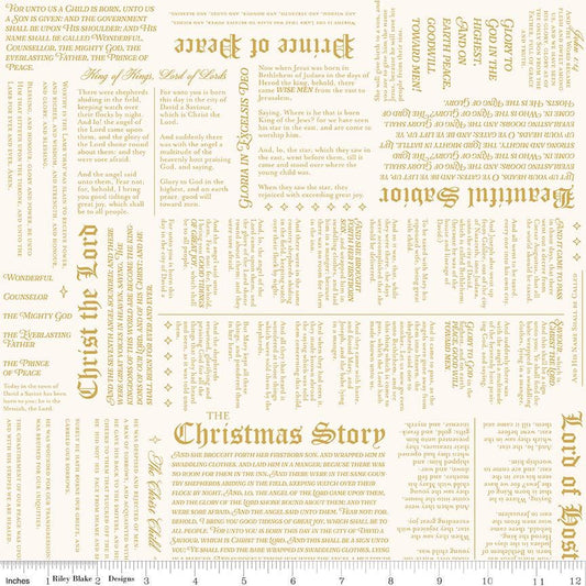 Christmas Wishes - Xmas Story Text on Cream Fabric, Riley Blake C15047-Cream, Cotton Xmas Christmas Blender Fabric, By the Yard