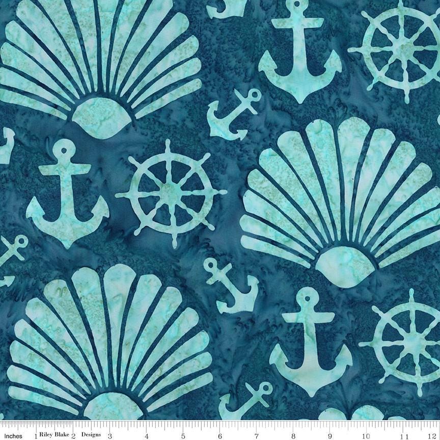 Expressions Batiks Sunken Treasure 5" Stacker, Riley Blake 5-23717-42, 5" Precut Teal Brown Yellow Coastal Batik Fabric Squares