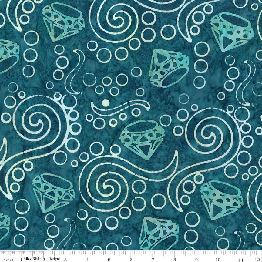 Expressions Batiks Sunken Treasure 5" Stacker, Riley Blake 5-23717-42, 5" Precut Teal Brown Yellow Coastal Batik Fabric Squares